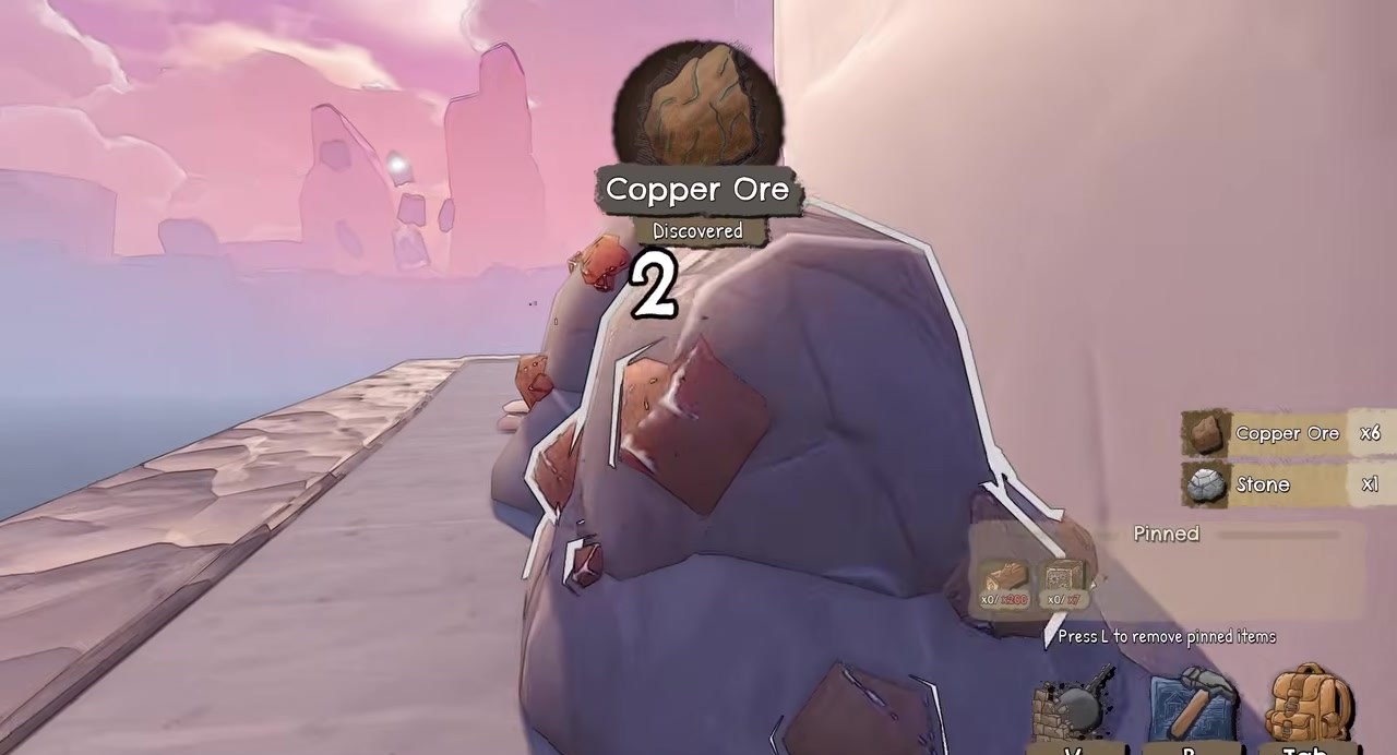 Copper Ore Discovered on a mountain rock node with Stone co-drop