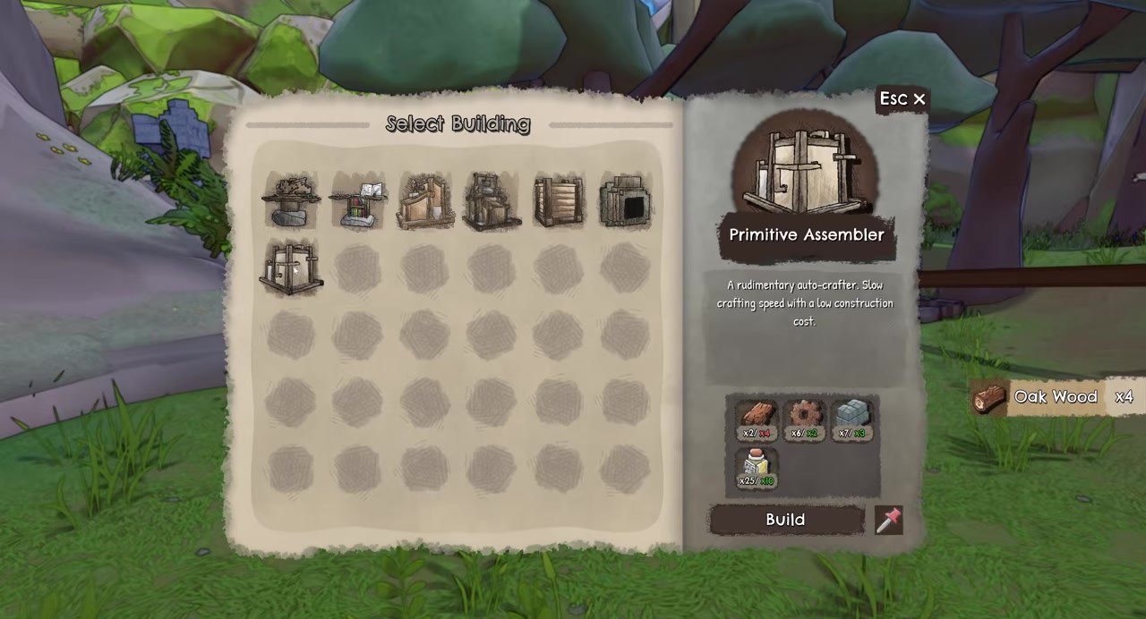 Select Building: Primitive Assembler auto-crafter description