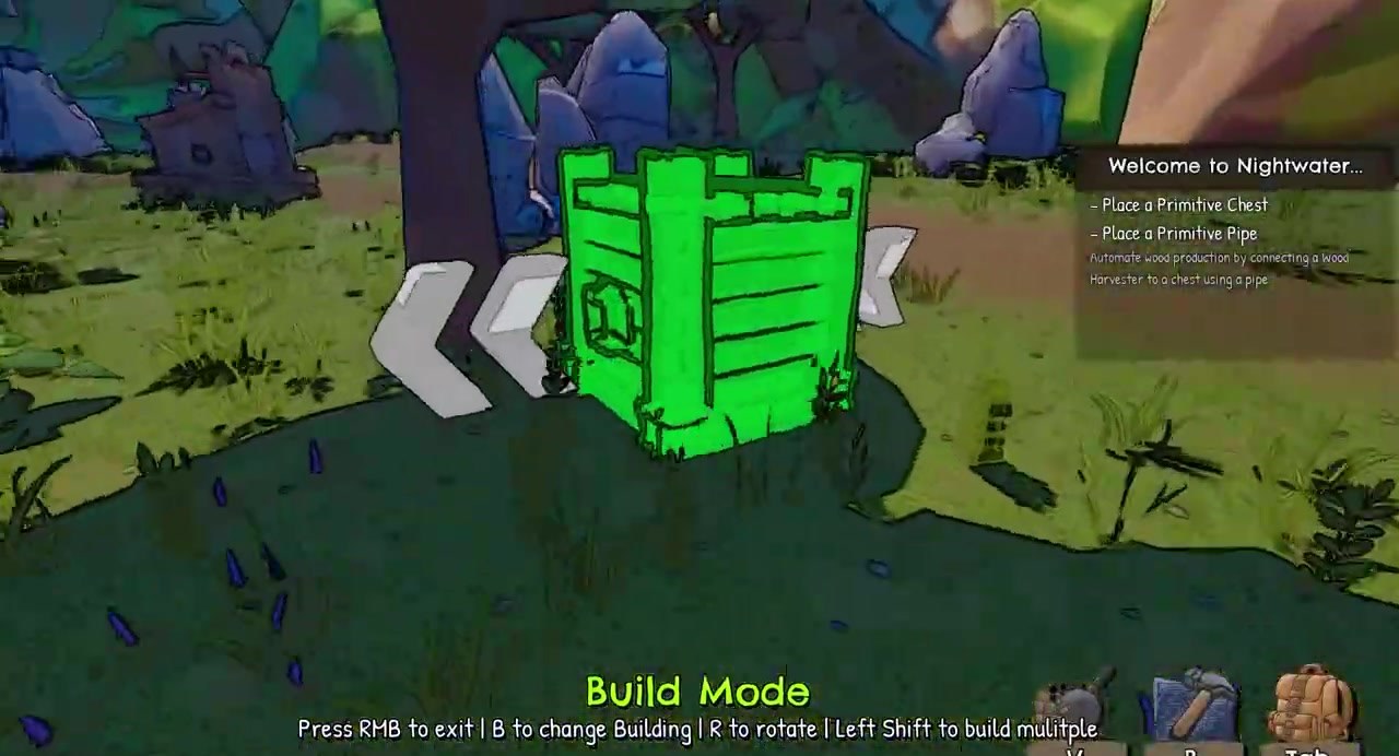 Build Mode placing chest with objective Place a Primitive Chest and Primitive Pipe