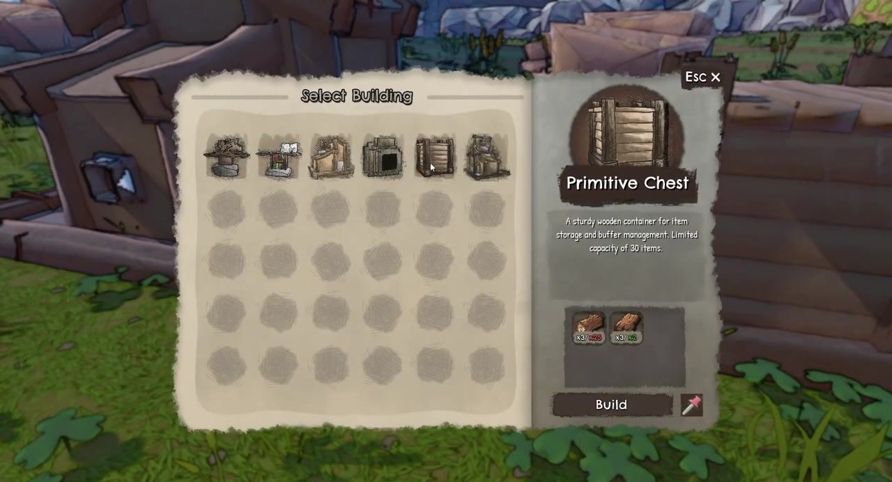 Select Building: Primitive Chest storage capacity 30 items