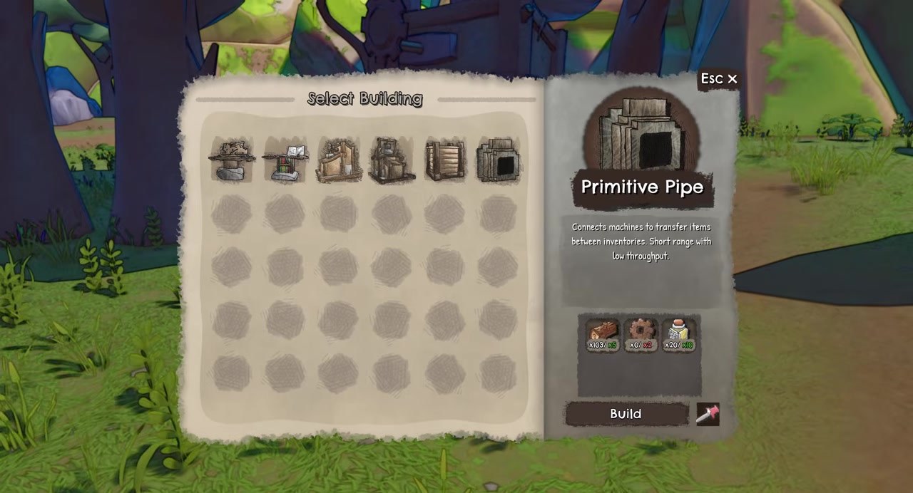 Select Building: Primitive Pipe connects machines short range low throughput