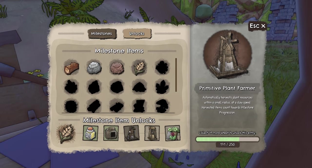 Unlock panel for Primitive Plant Farmer on the Wheat milestone track