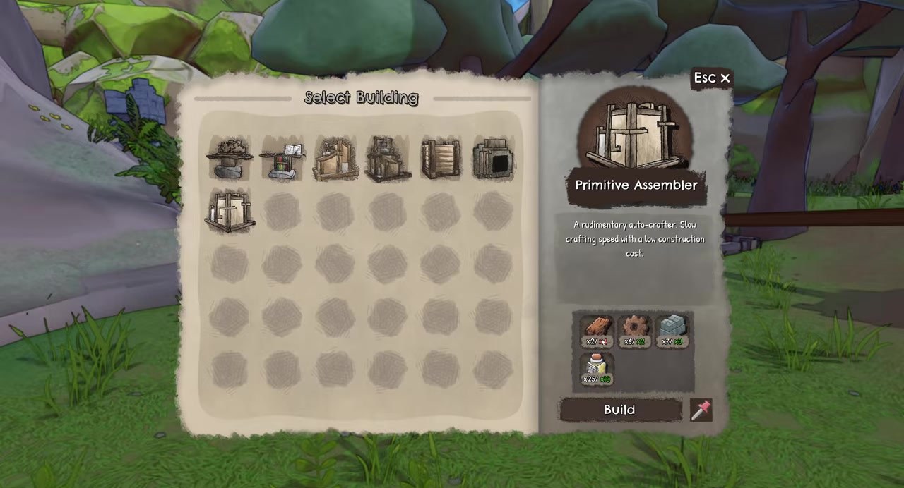 Select Building grid with early Primitive machines unlocked